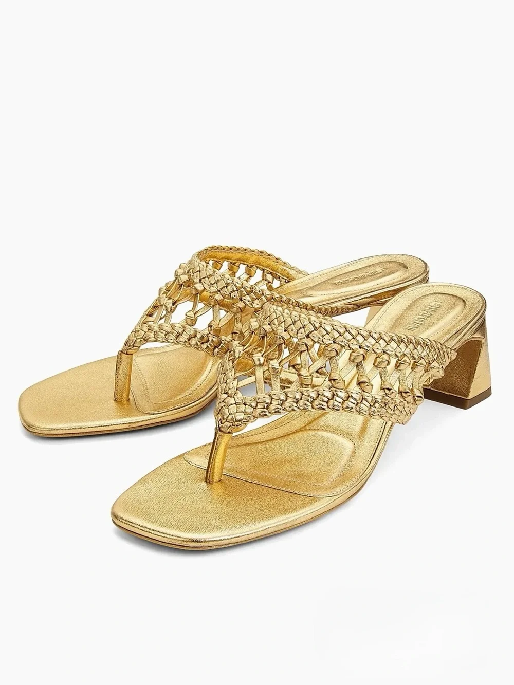 SIMKHAI Women's Alia 50MM Metallic Leather Weave Block-Heel Sandals - Gold
